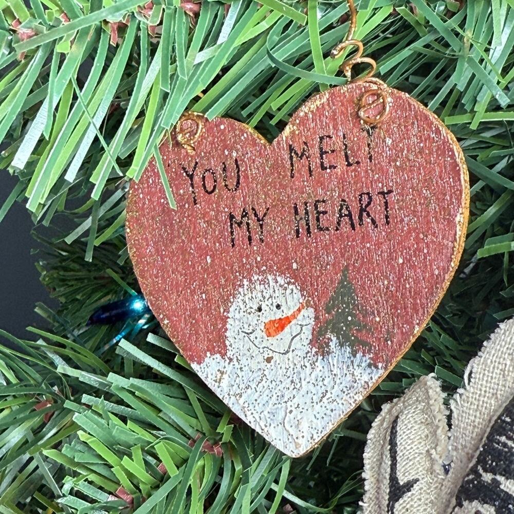 Wooden Heart Ornament "You Melt My Heart" in a Heart Shape with a Snowman